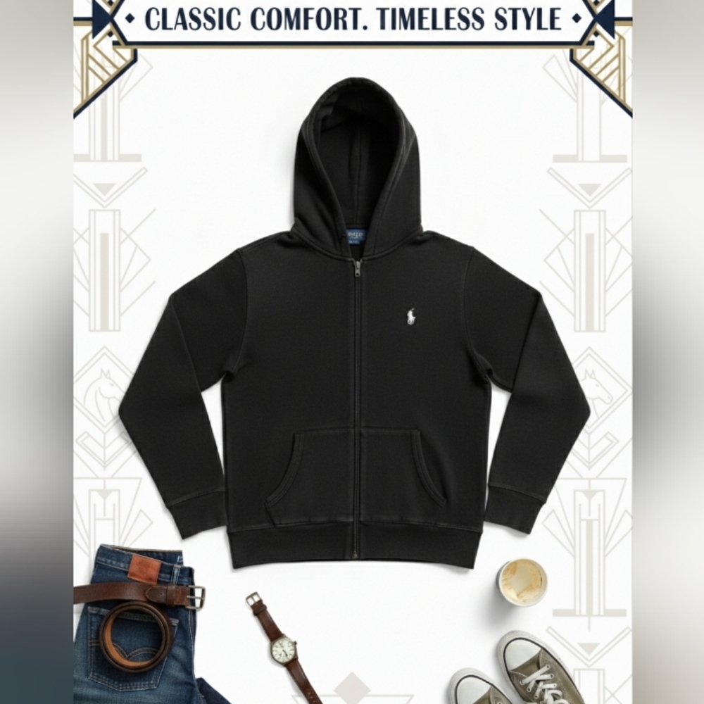 Polo Ralph Lauren Black Full‑Zip Hoodie Sweatshirt (Men’s)
